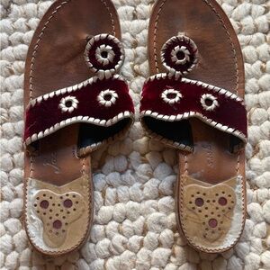 Jack Rogers Burgundy Velvet Circle-Embellished Slide Sandals